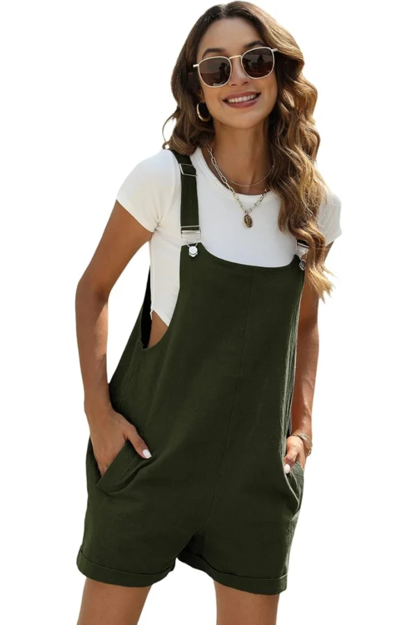 Yeokou Cotton Linen Short Overalls – Adjustable Bib Jumpsuit